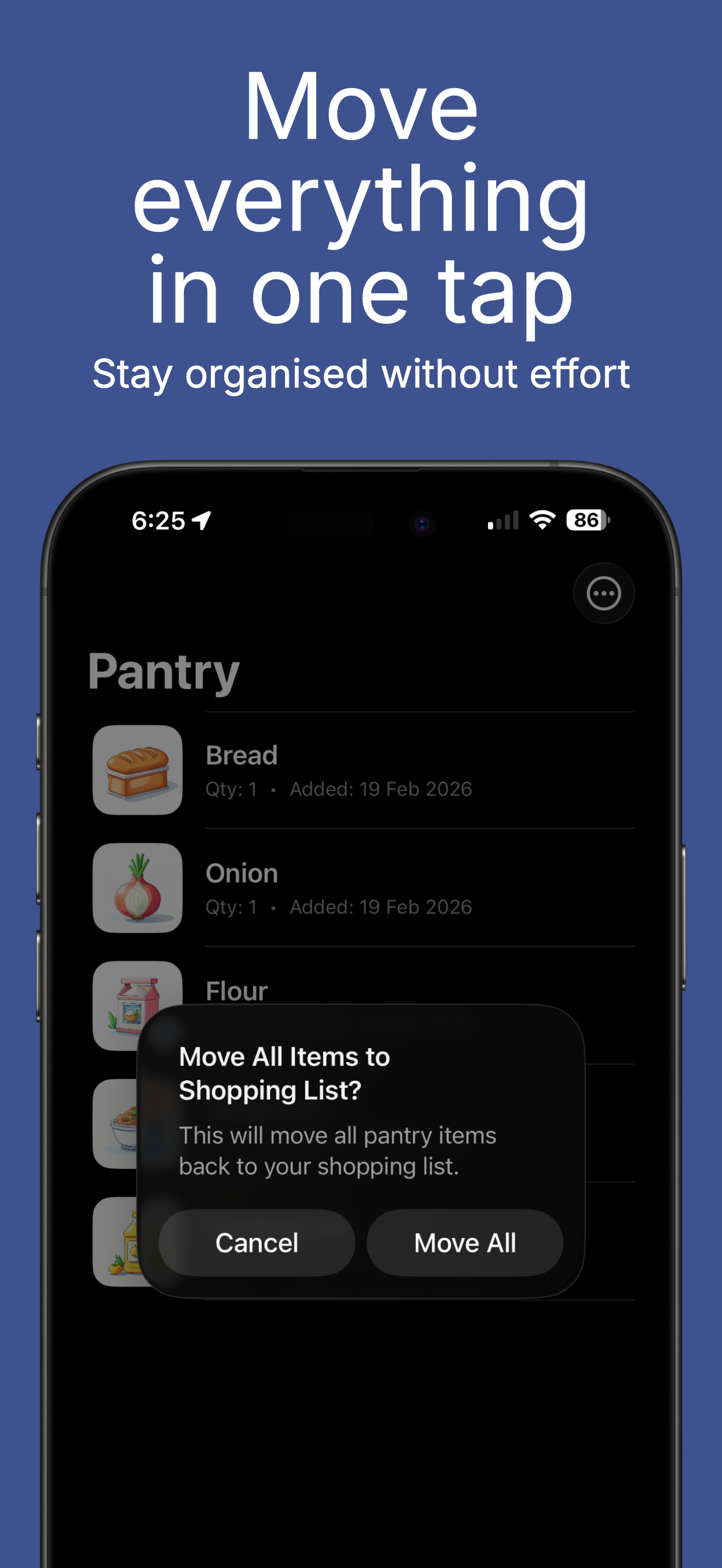 ShopSwipe pantry workflow on iPhone